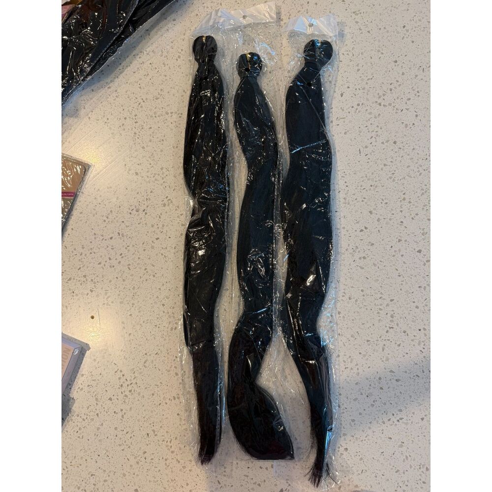 22” Black Straight Synthetic Braiding Hair Extensions 260g – Lot of 3
